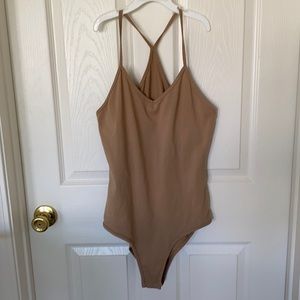 Bodysuit, no brand; camel in color; size M